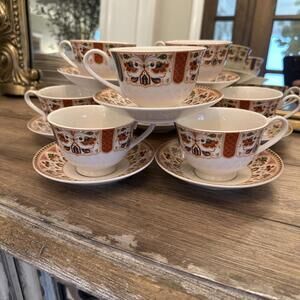 Queen’s Imari Cup & Saucer Set of 8 Red Blue Gold Japan Style India